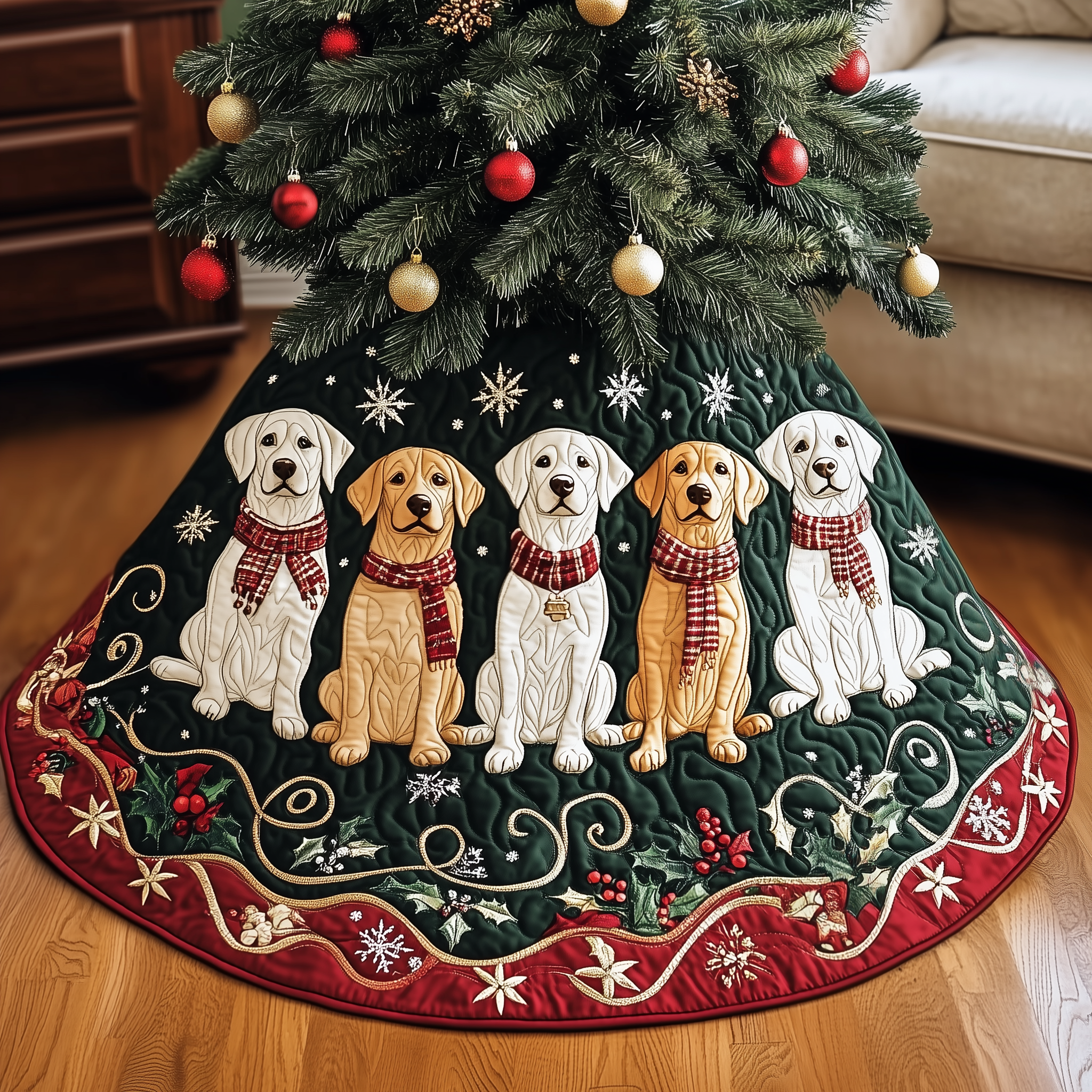 Labrador Retriever Christmas Tree Skirt Quilted Handmade Dog Lover Holiday Decoration Gift Idea