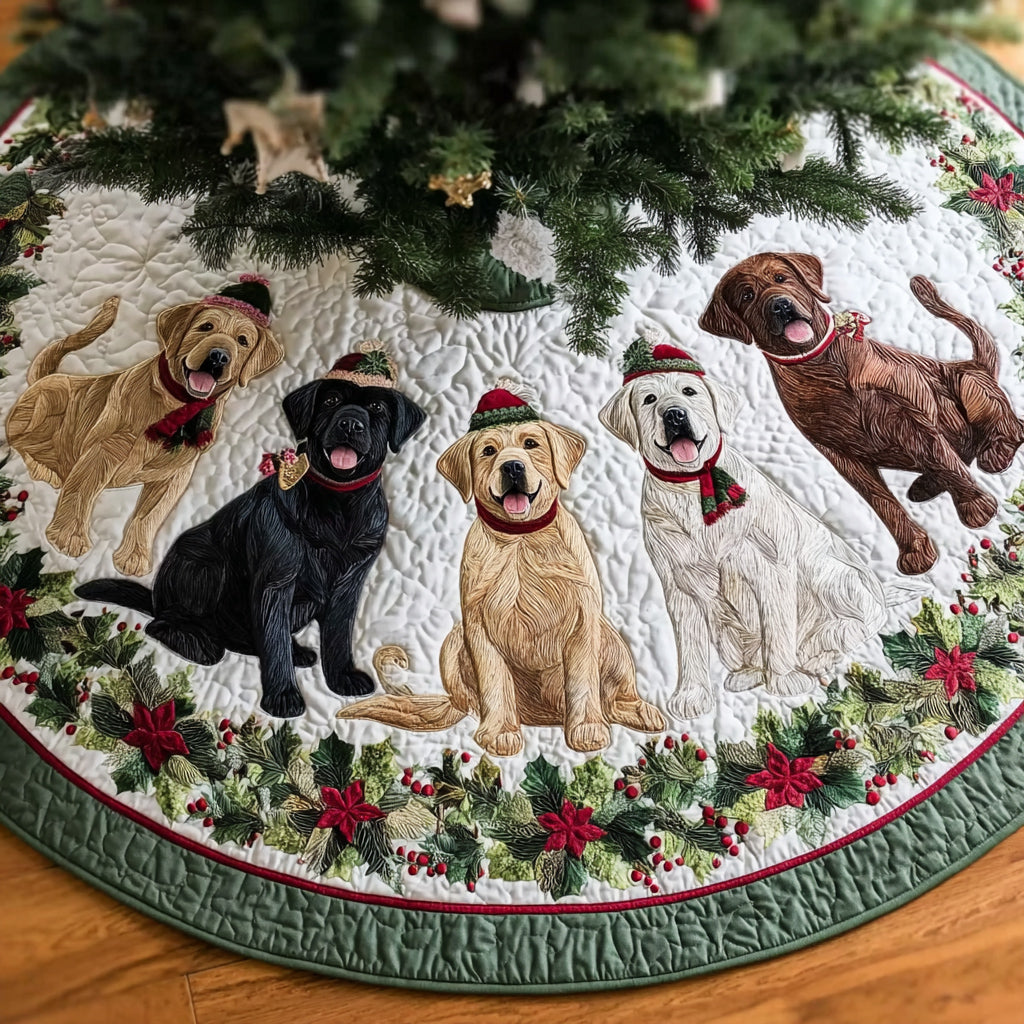 Labrador Retriever Frolic Quilted Christmas Tree Skirt Xmas Tree Decor Labrador Retriever Gifts