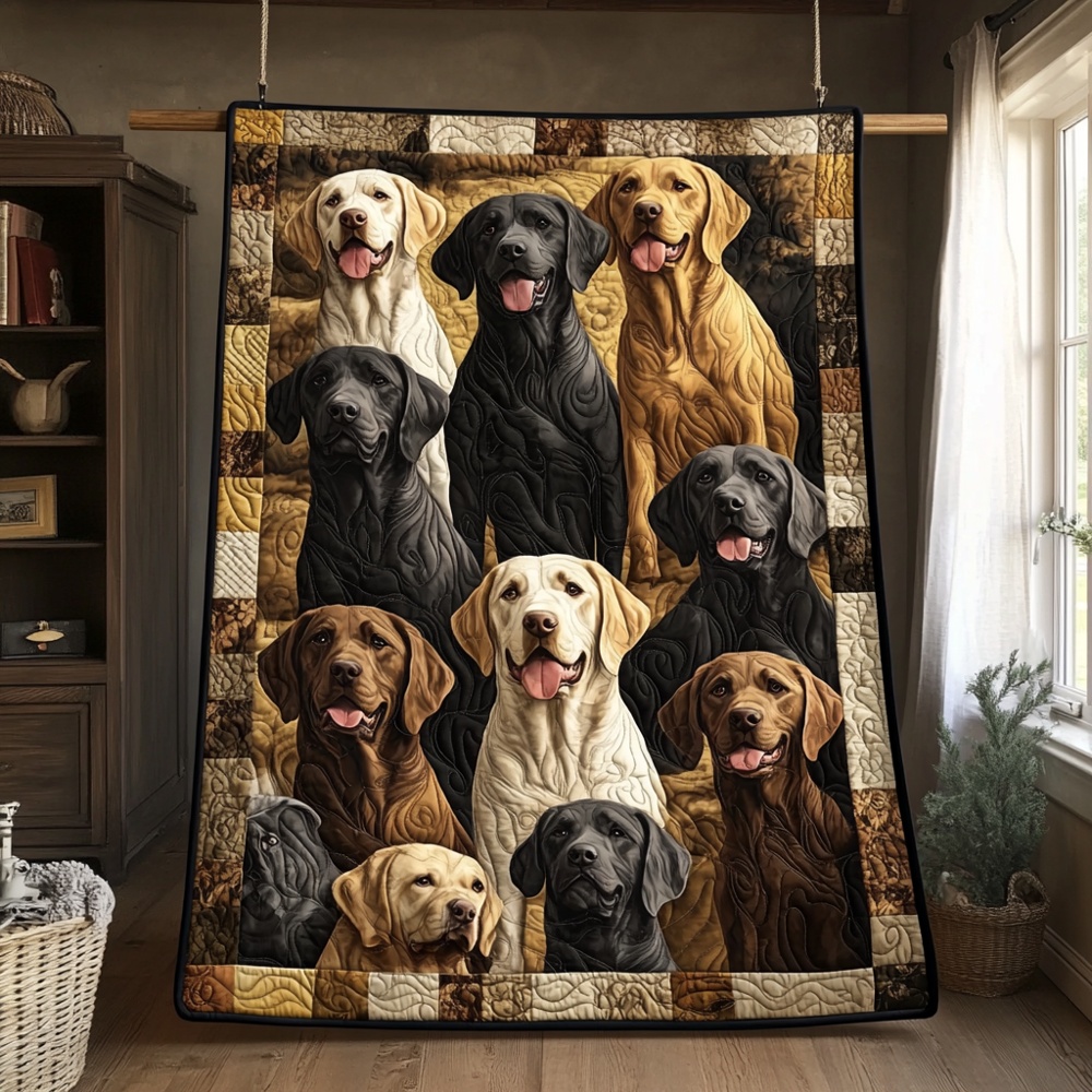 Labrador Retriever Group Quilted Blanket Multi Color Lab Dog Patchwork Best Gift For All Dog Lovers