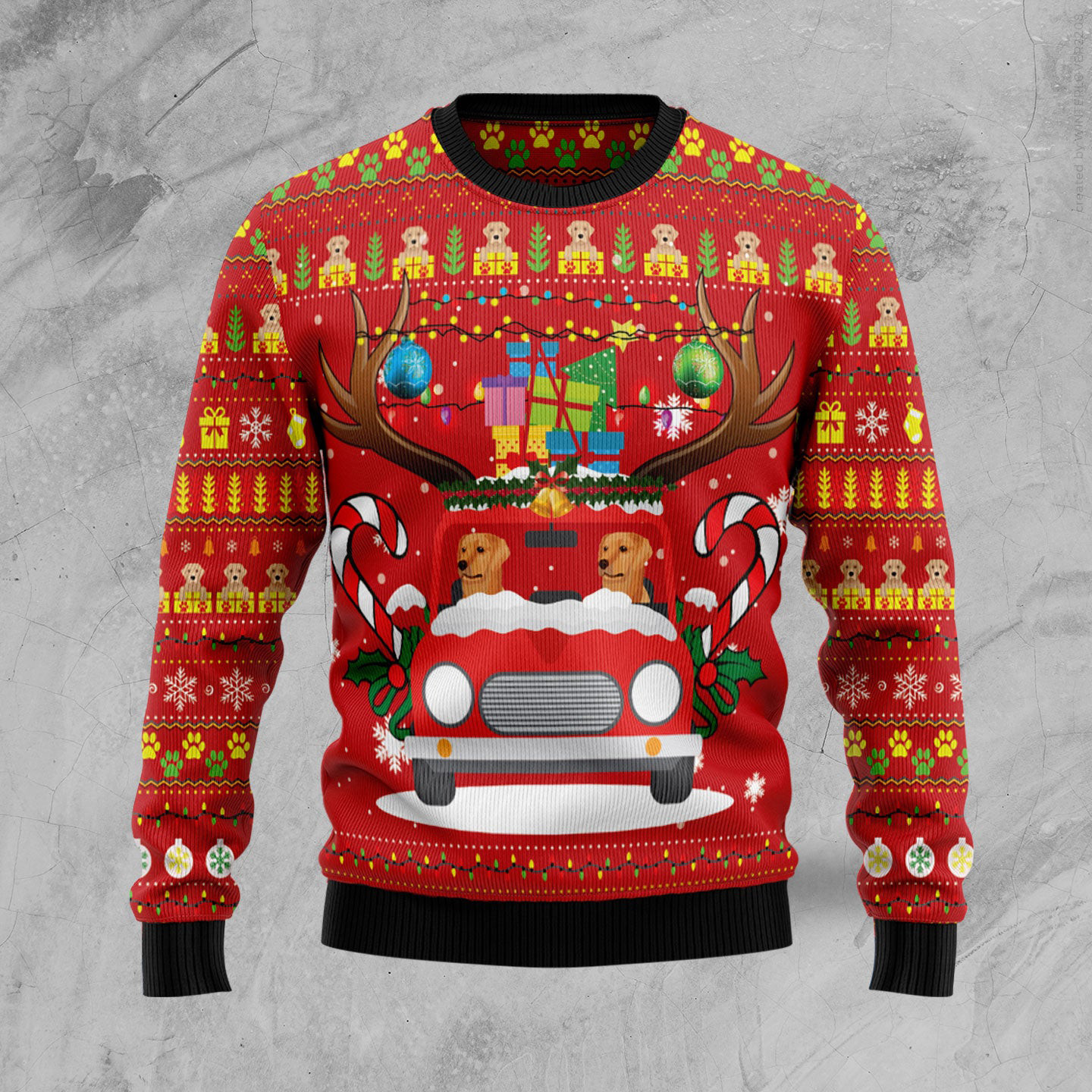 Labrador Retriever On A Car Ugly Christmas Sweater Holiday Clothing Dog Lover Xmas Gifts