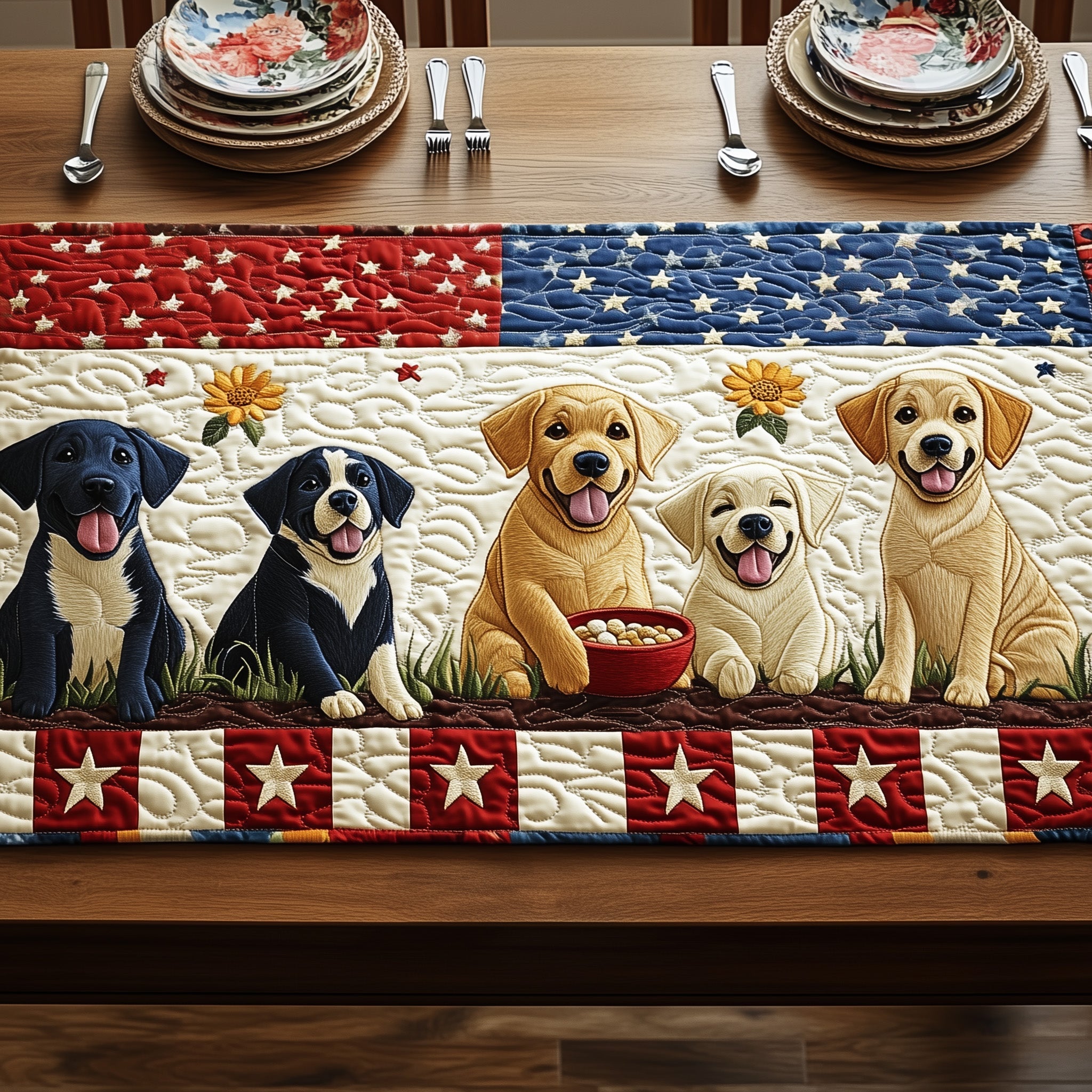Labrador Retriever Quilted Table Runner Festive Christmas Dining Room Table Runner