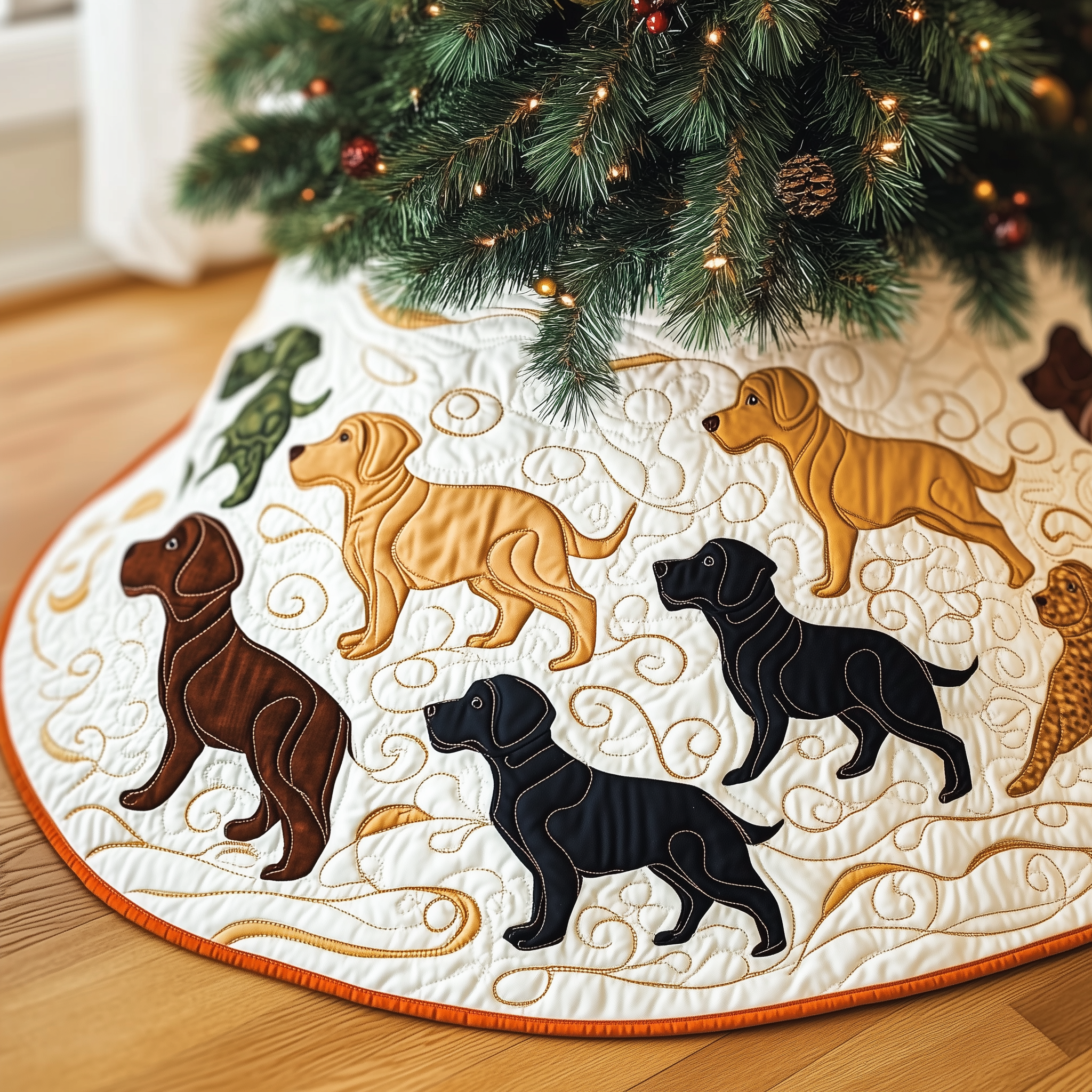 Labrador Retriever Quilted Tree Skirt Joyful Holiday Season Gift Merch