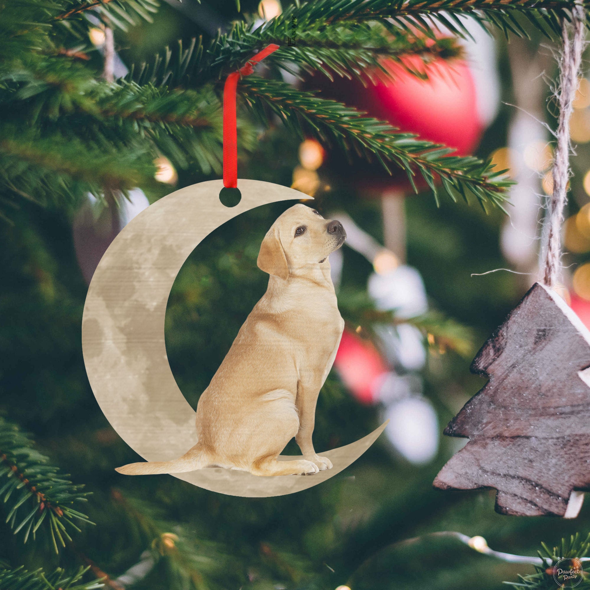 Labrador Retriever Yellow Lab On The Moon Christmas Ornament Gift For Dogs Owners