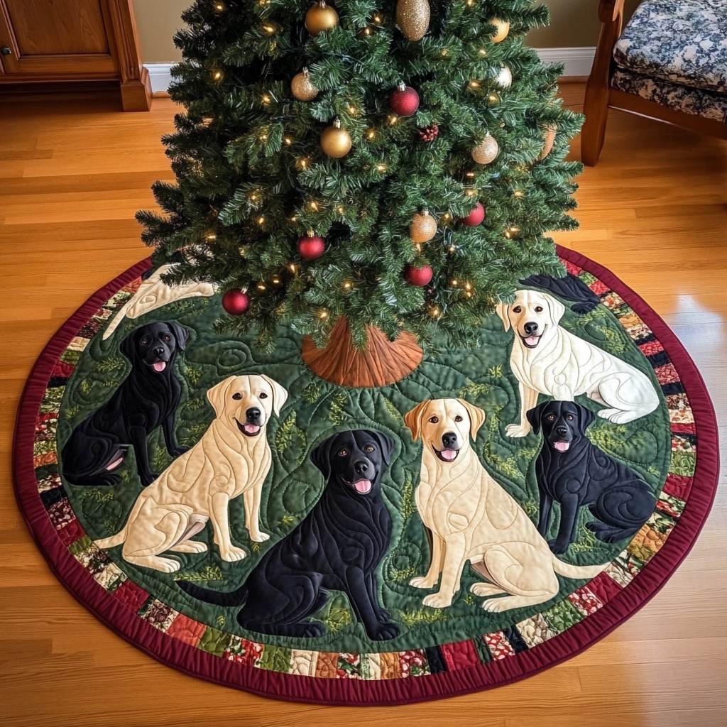 Labrador Snowy Adventure Christmas Quilted Tree Skirt Perfect Holiday Gift for Home Decor Lovers