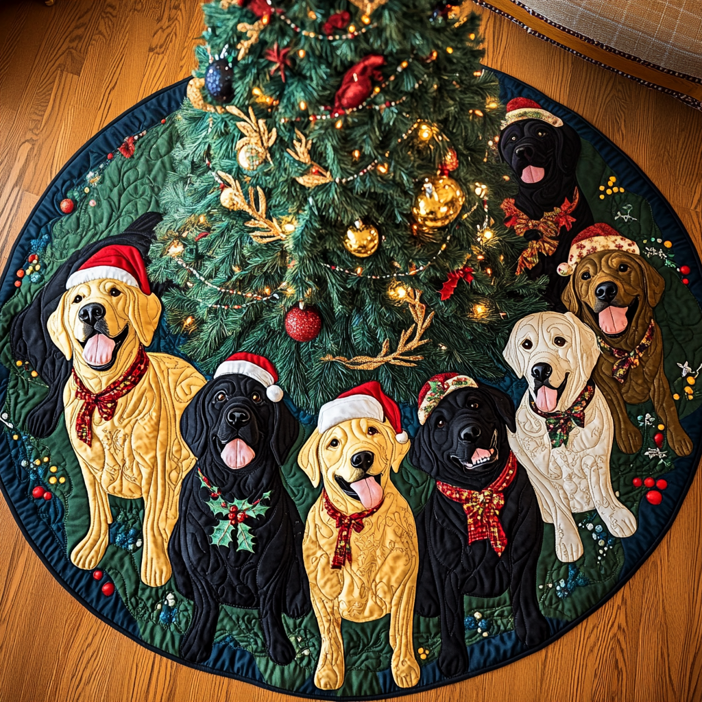 Labrador Winter Wishes Christmas Quilted Tree Skirt Exclusive Holiday Tree Skirt Gift for Families