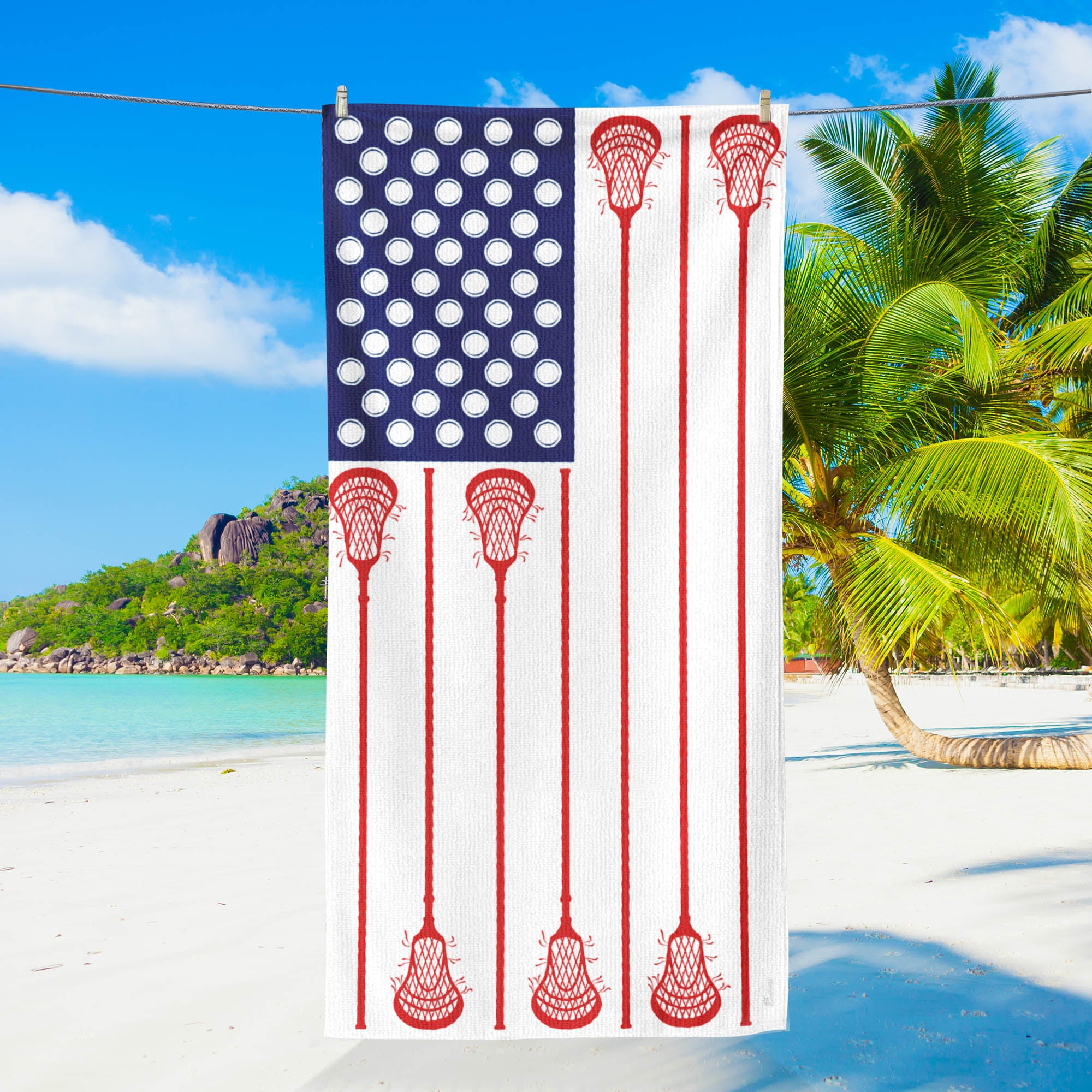 Lacrosse American Usa Flag Beach Towel Player Sport Game