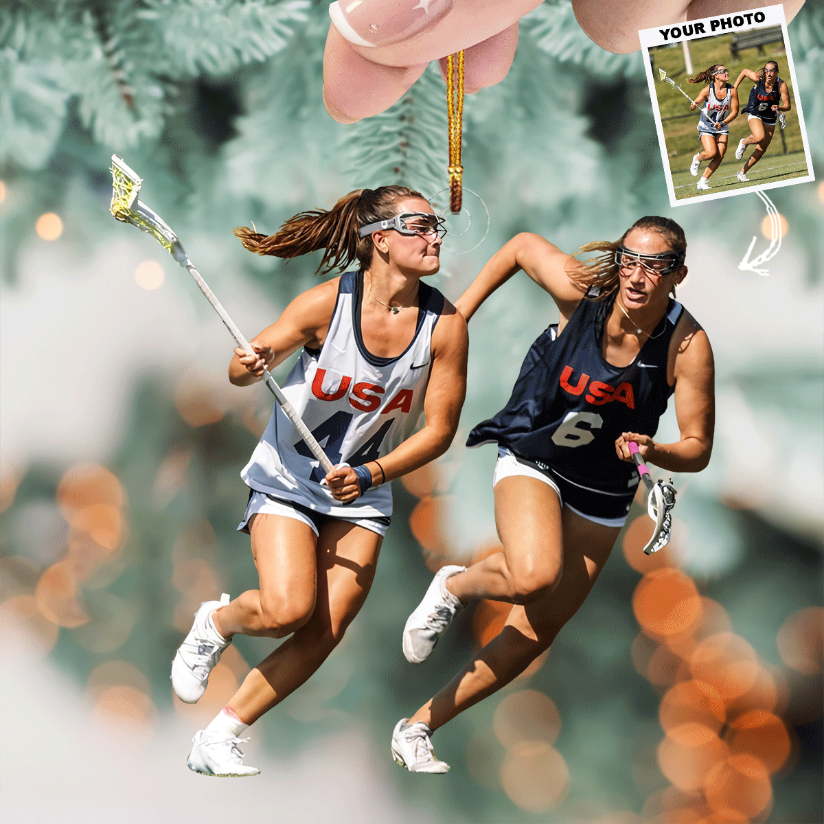 Lacrosse Duel Personalized Photo Mica Ornament Gift For Lacrosse Lovers Family Members