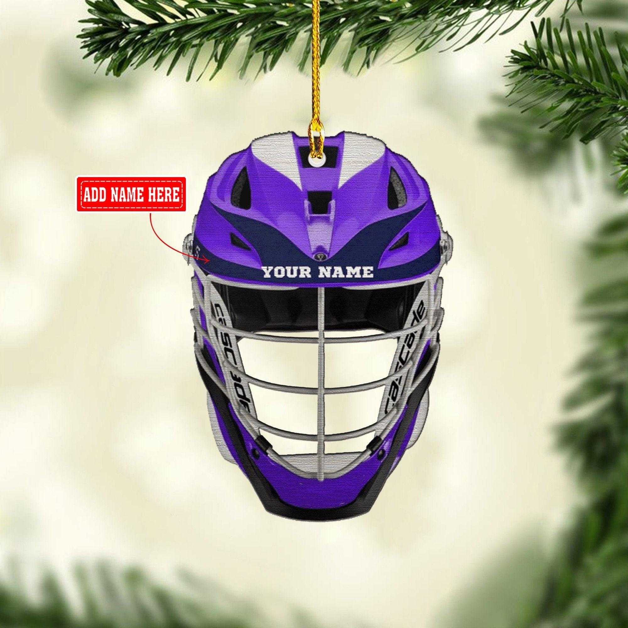 Lacrosse Helmet Black Mask  Ornament Custom Name for Lacrosse Lover