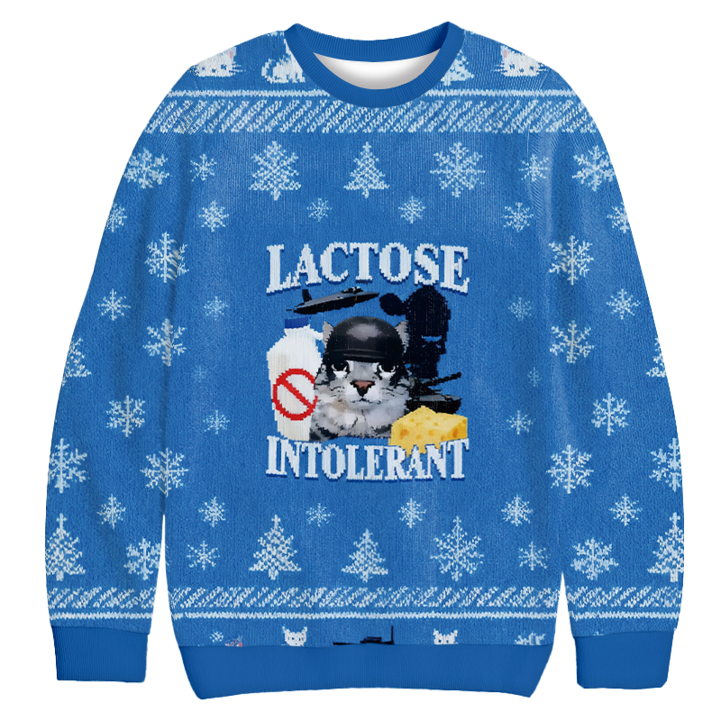 Lactose Intolerant Funny Cat Meme Christmas Ugly Sweatshirt Funny Christmas Holiday Sweater Gift Ideas