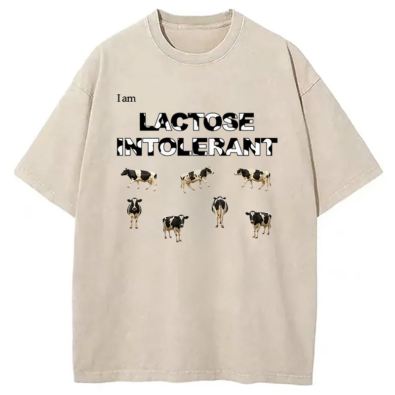 Lactose Intolerant Washed T-Shirt Cool Graphic Tee For Men Women Gifts For Him