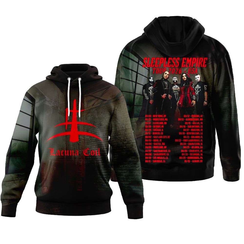 Lacuna Coil Sleepless Empire Tour 2026 USA Hoodie Lacuna Coil Merch Gifts For Band Fans