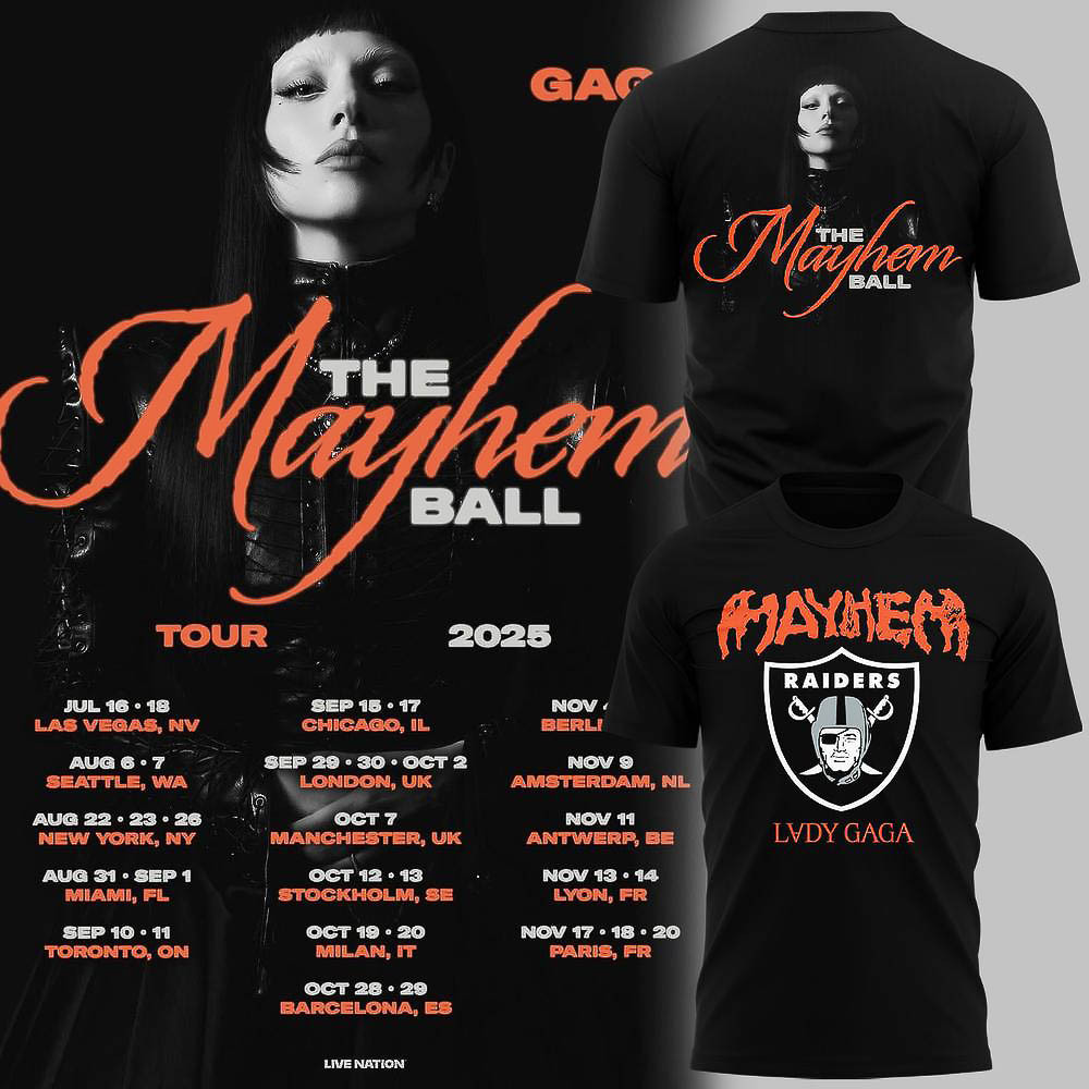 Lady Gaga Las Vegas Raiders The Mayhem Ball Tour 2025 T-Shirt Fans Gift