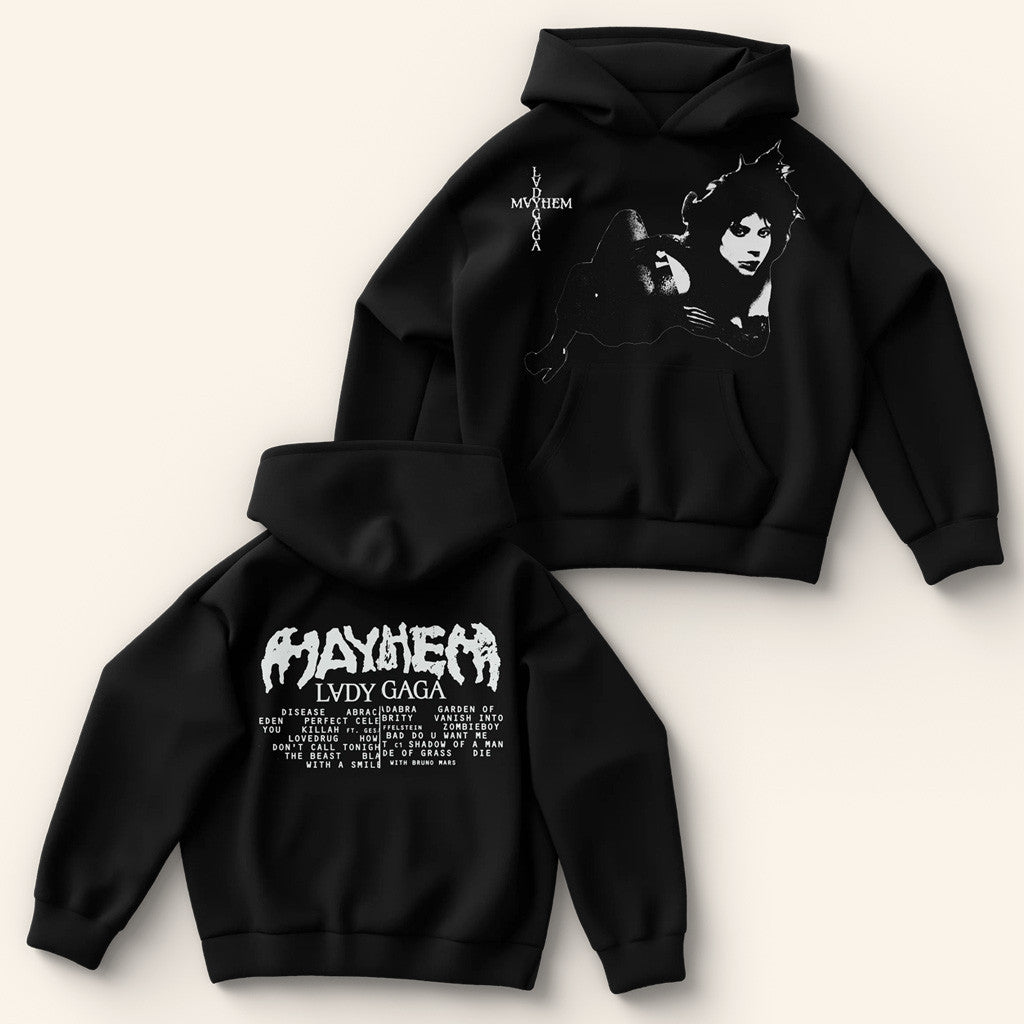 Lady Gaga Mayhem Tour Merch 2025 Concert Hoodie Contrast Tracklist Hoodie Friends Gifts Lady Gaga Mayhem Tour Merch 2025 Concert Hoodie Contrast Tracklist Hoodie Friends Gifts
