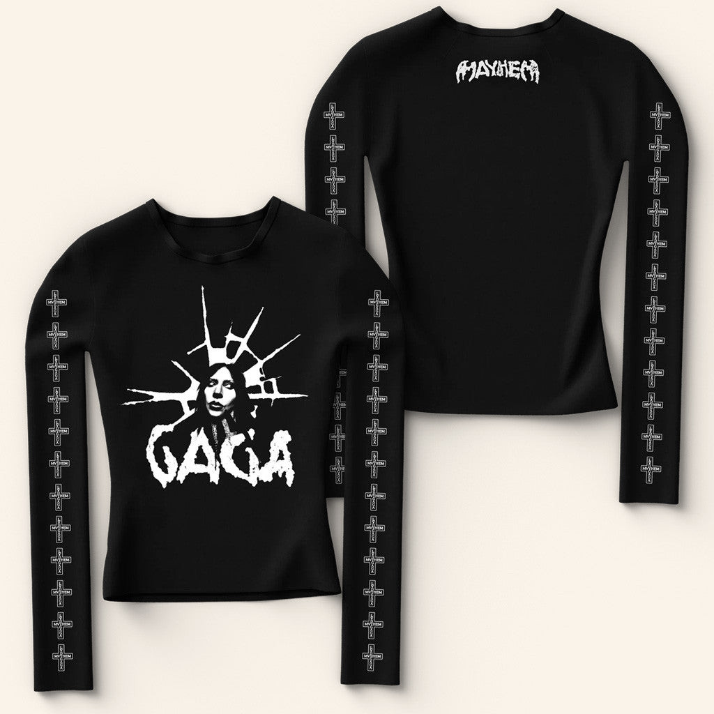 Lady Gaga Mayhem Tour Merch 2025 Concert Shirt Cross Sleeve Long Sleeve T-Shirt Women's