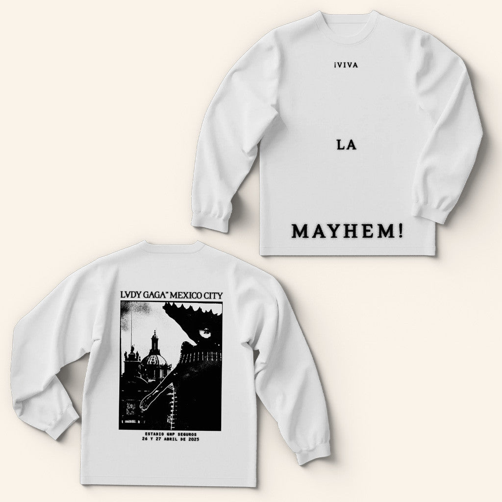 Lady Gaga Mayhem Tour Merch 2025 Concert White CDMX Long Sleeve T-Shirt Gifts For Besties Lady Gaga Mayhem Tour Merch 2025 Concert White CDMX Long Sleeve T-Shirt Gifts For Besties