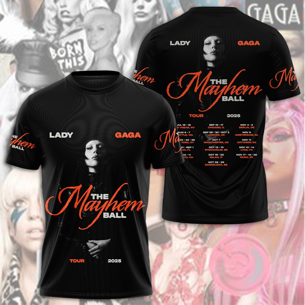 Lady Gaga The Mayhem Ball Tour 2025 T-Shirt ACDC World Tour PWRUP 2025 T-Shirt Gifts For Music Fan Lovers