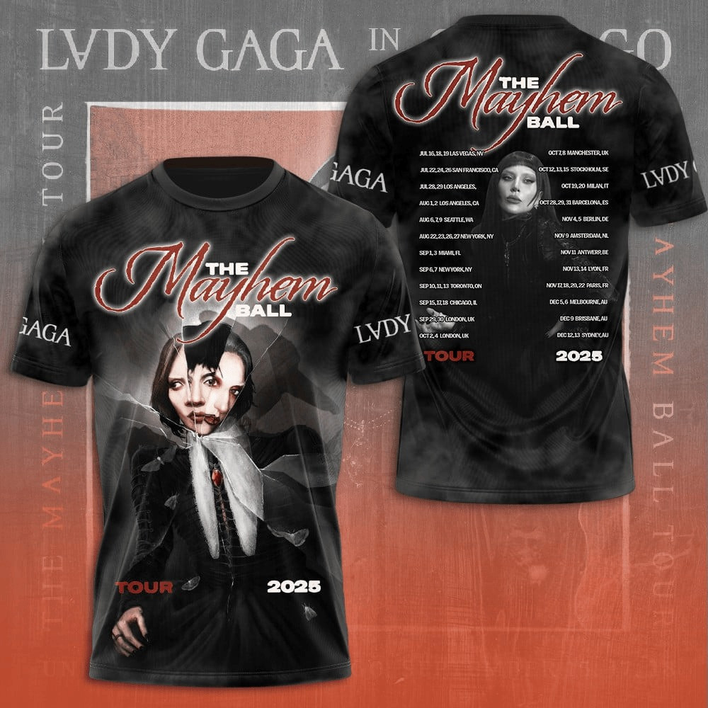 Lady Gaga The Mayhem Ball Tour 2025 T-Shirt Music Related Gifts For Guys