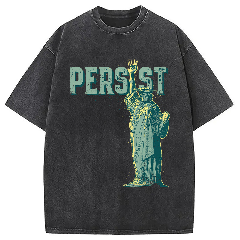Lady Liberty Flaming Fist Washed T-Shirt Retro Humor Graphic Top Gifts For BFF