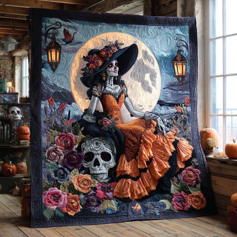 Lady Of The Dead Quilt Luxury Quilt Blanket with Decorative Stitching