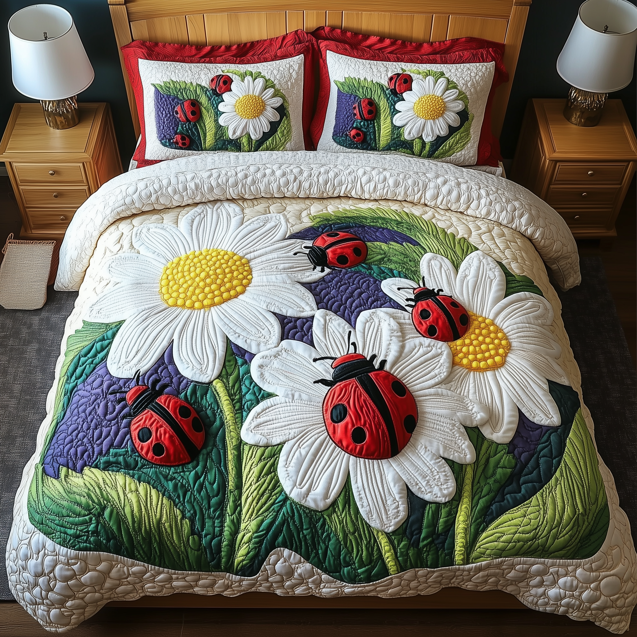 Ladybug Spring Garden Quilted Bedding Set Best Christmas Gifts