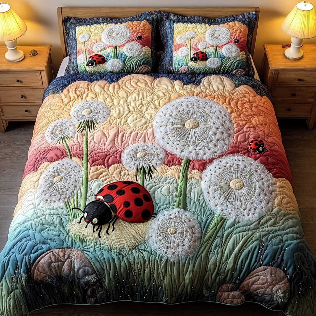 Ladybug Spring Garden Quilted Bedding Set Holiday Xmas Bedding Set Romantic Christmas Gifts