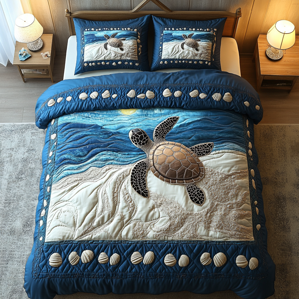 Lagoon Explorer Quilted Bedding Set Holiday Duvet Cover Set Sea Turtle Stuff