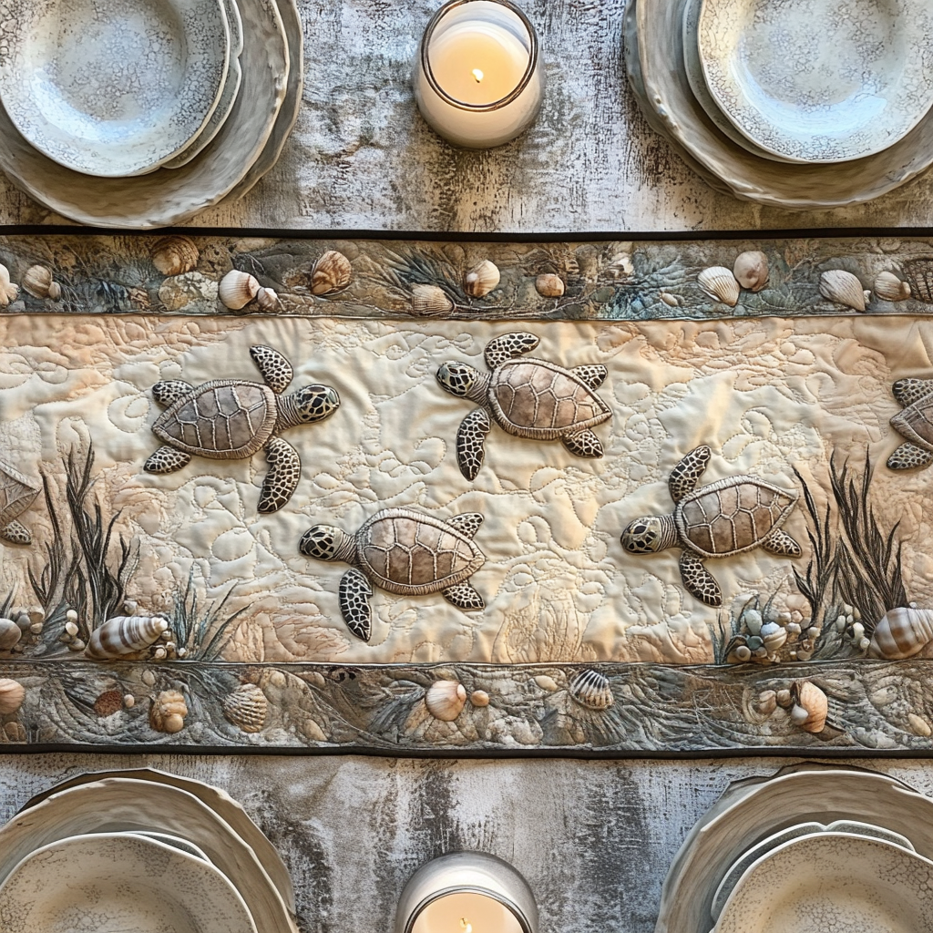 Lagoon Guardian Quilted Table Runner Kitchen Table Decor Best Gifts For Turtle Lovers