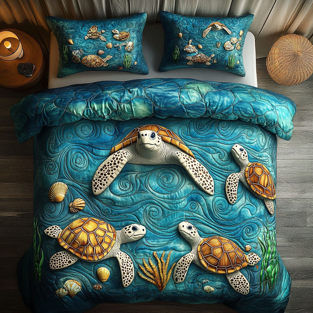 Lagoon Turtle Tides Quilted Bedding Set Bed Decor Sea Turtle Themed Gifts