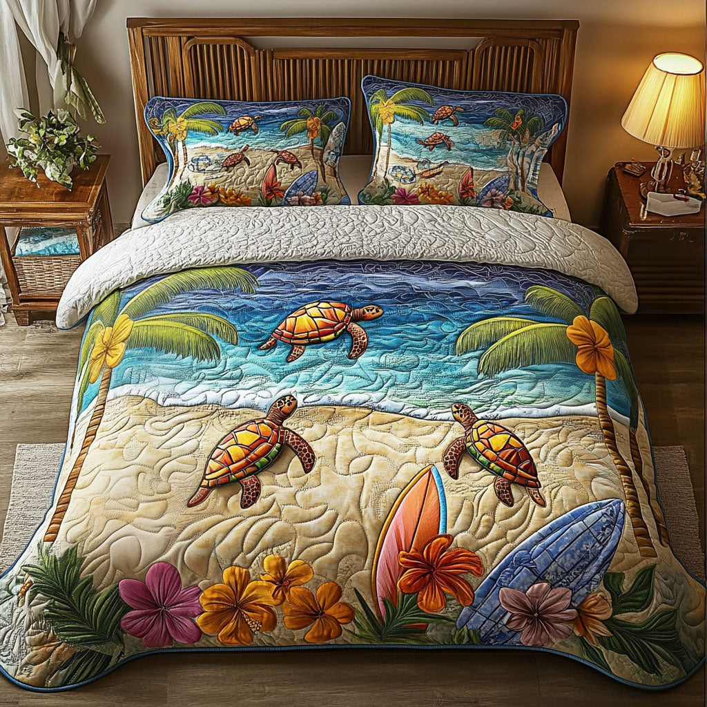 Lagoon Turtle Tides Quilted Bedding Set Bedroom Decor Sea Turtle Christmas Gifts