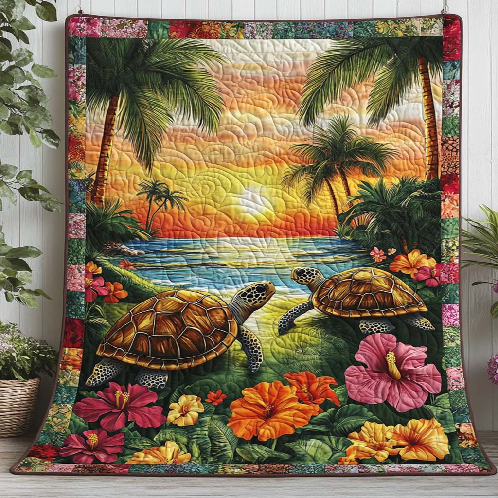 Lagoon Turtle Tides Quilted Blanket Best Throw Blanket Good Fishing Gifts