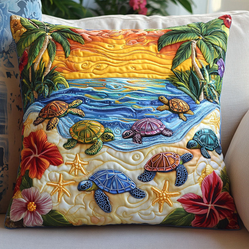 Lagoon Turtle Trail Quilted Pillow Case Decorative Throw Pillow Covers Turtle Gift Idea