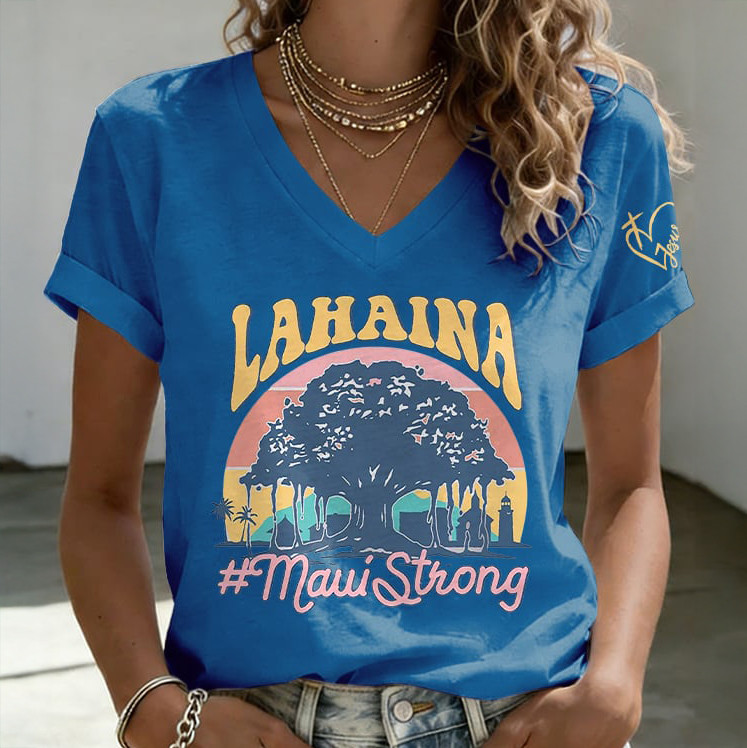 Lahaina Maui Strong V-Neck Shirt Galathreads Clothing Present For Mother's Day