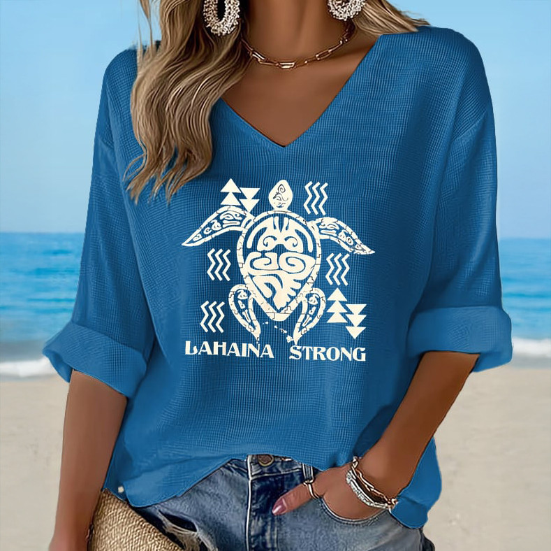 Lahaina Strong Turtle V-Neck Long Sleeve Shirt Galathreads Apparel Present For Mother's Day