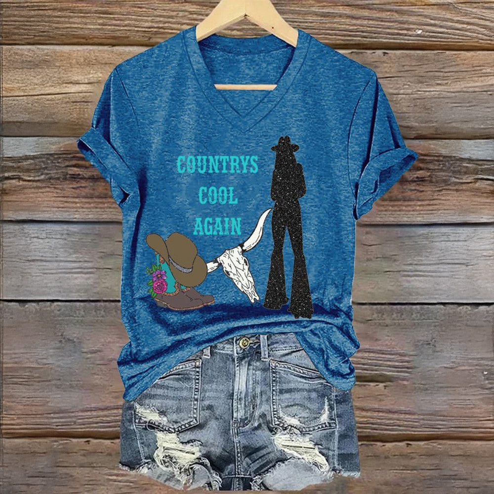Lainey Wilson Merch Country's Cool Again V-neck T-Shirt Gifts For Music Fans Country Boy Gift