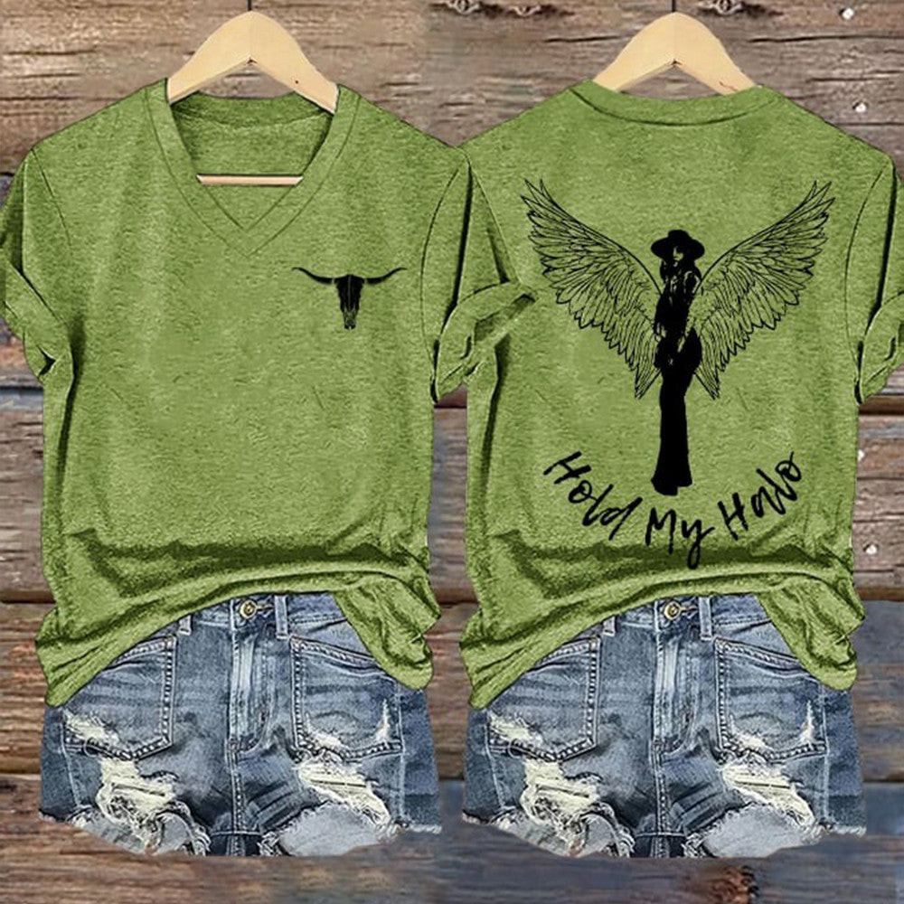 Lainey Wilson Merch Hold My Halo Lainey Wilson V-neck T-Shirt Music Country Gifts For Fans