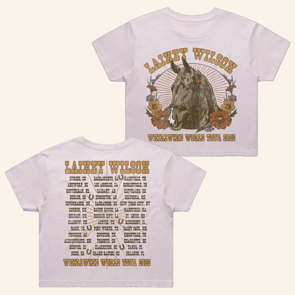 Lainey Wilson Merch Tour 2025 Whirlwind World Tour Cropped T-Shirt Present For Her