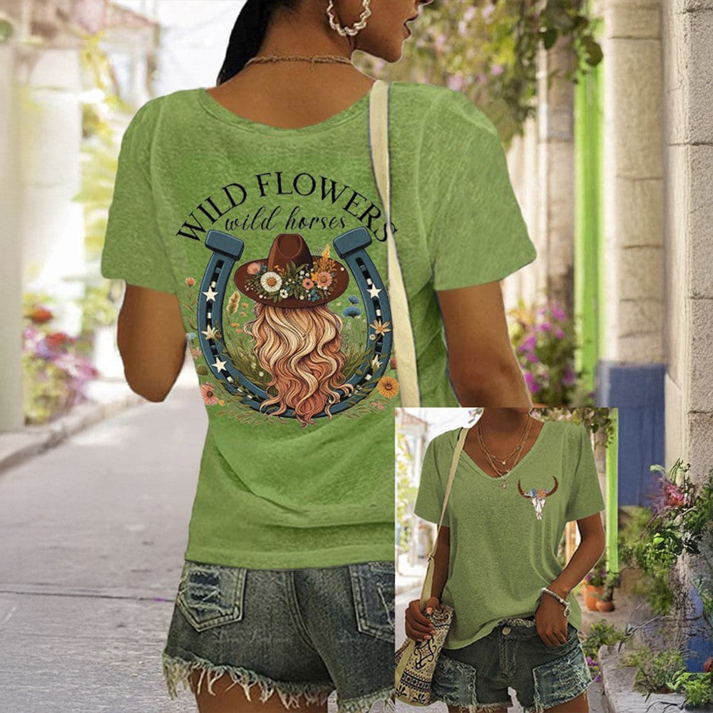 Lainey Wilson Merch Wild Flowers And Wild Horses V-neck Shirt For Women Country Music Gifts Lainey Wilson Merch Wild Flowers And Wild Horses V-neck Shirt For Women Country Music Gifts