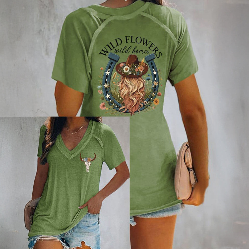 Lainey Wilson Merch Wild Flowers Wild Horses V-neck T-Shirt Western Country Music Fans Father's Day Gift for Dad