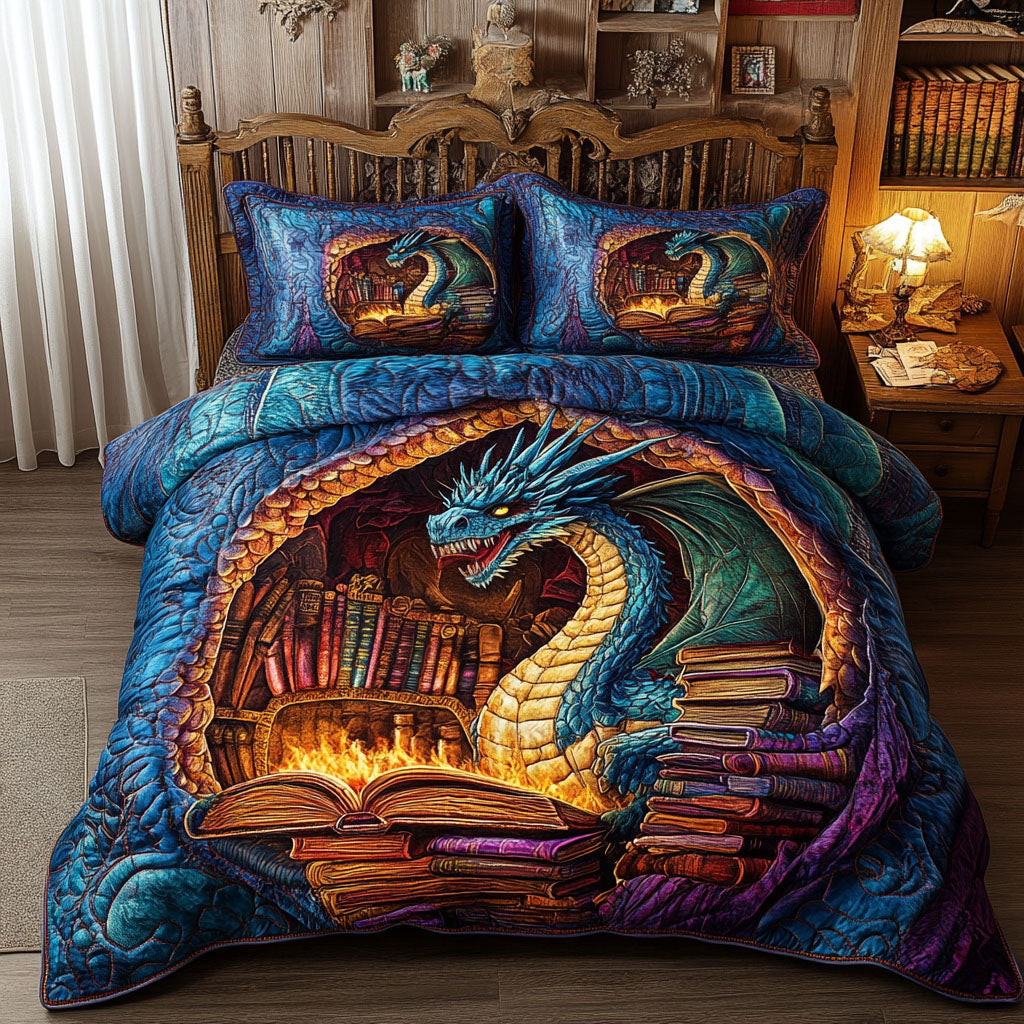 Lair of Lore Quilted Bedding Set Bedroom Decorations Book Lovers Gifts For Brothers