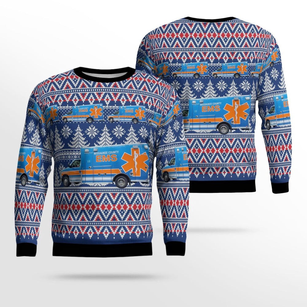 Lake City Michigan Missaukee County EMS AOP Ugly Sweater Xmas Unisex Sweater Christmas Gifts For Men Women