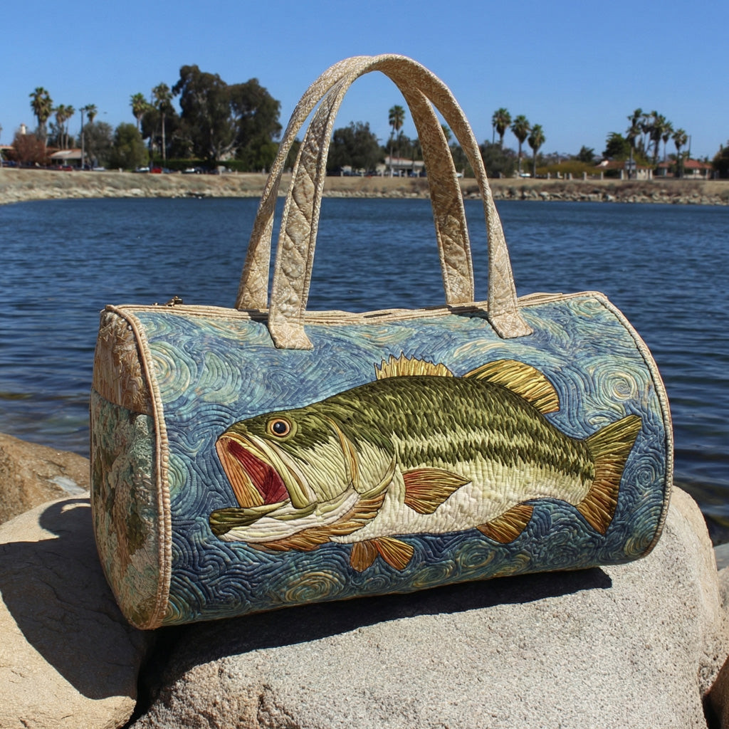Lake Day Bass Quilted Duffle Bag Fishing Angler Travel Bag Best Gift For Bass Fishing Lovers Camping Fun