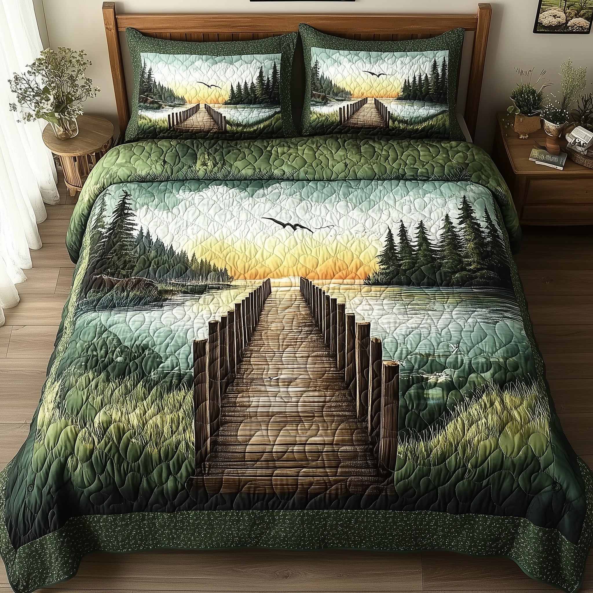 Lake Wooden Dock Quilted Bedding Set Duvet Cover Bedspread Thoughtful Christmas Gifts For Wife