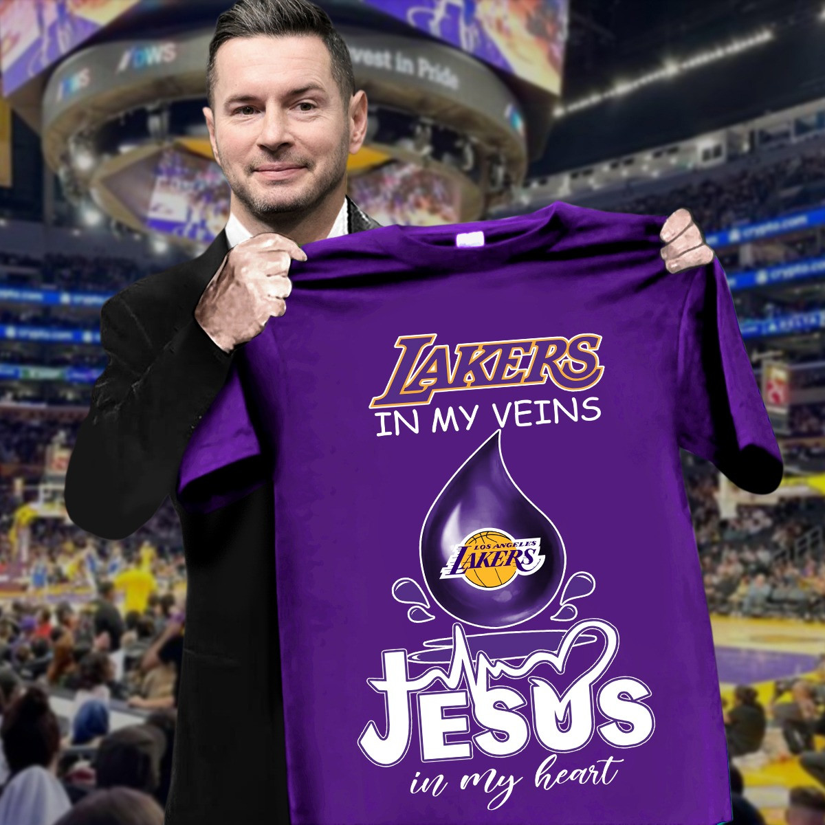Lakers In My Veins Jesus In My Heart T-Shirt Faith Gifts For Los Angeles Lakers Fans