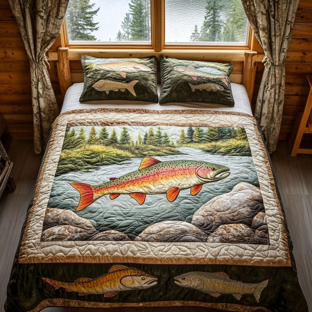 Lakeside Adventure Quilted Bedding Set Unique Bed Sheet Set Fishing Gift Ideas For Him