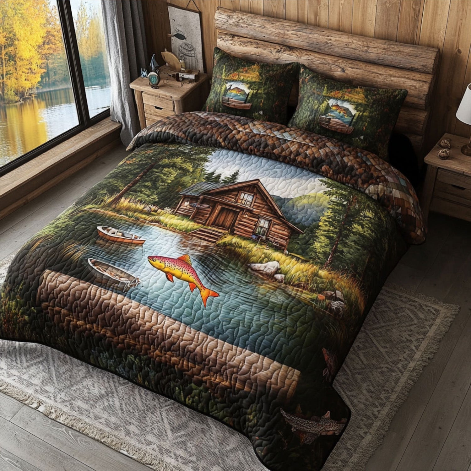 Lakeside Adventures Quilted Bedding Set Best Bedspread Set Fishing Related Gifts
