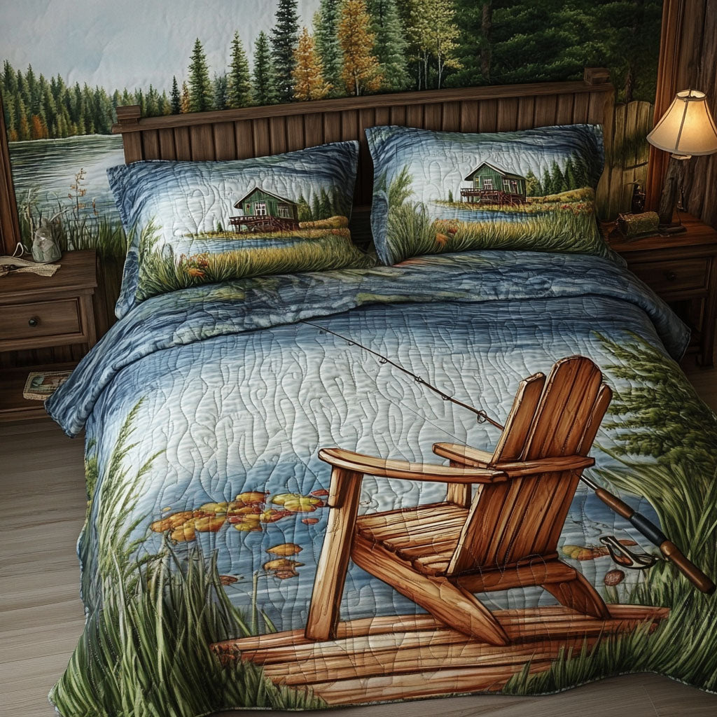 Lakeside and Chair Escape Quilted Bedding Set Bedroom Decorations Best Fishing Gifts For Dad