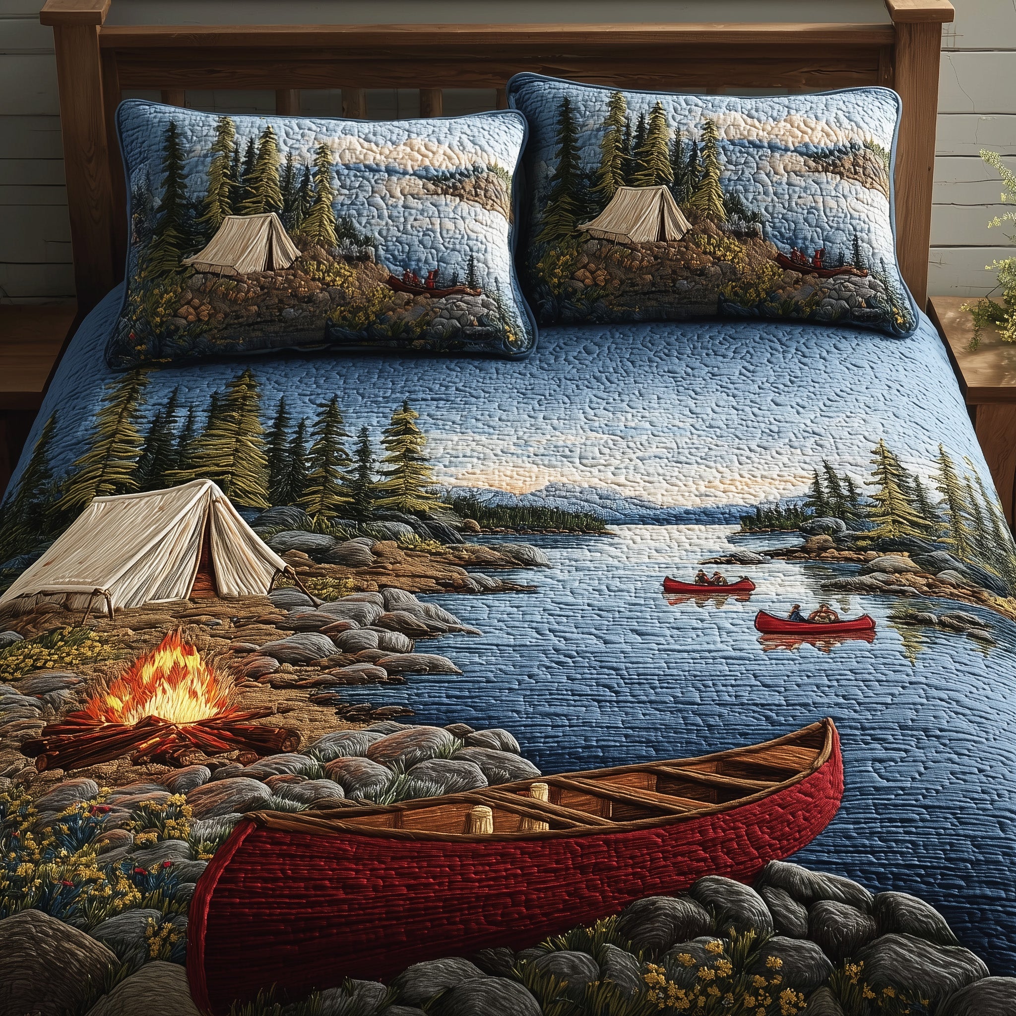 Lakeside Camping Quilted Bedding Set Anniversary Gift