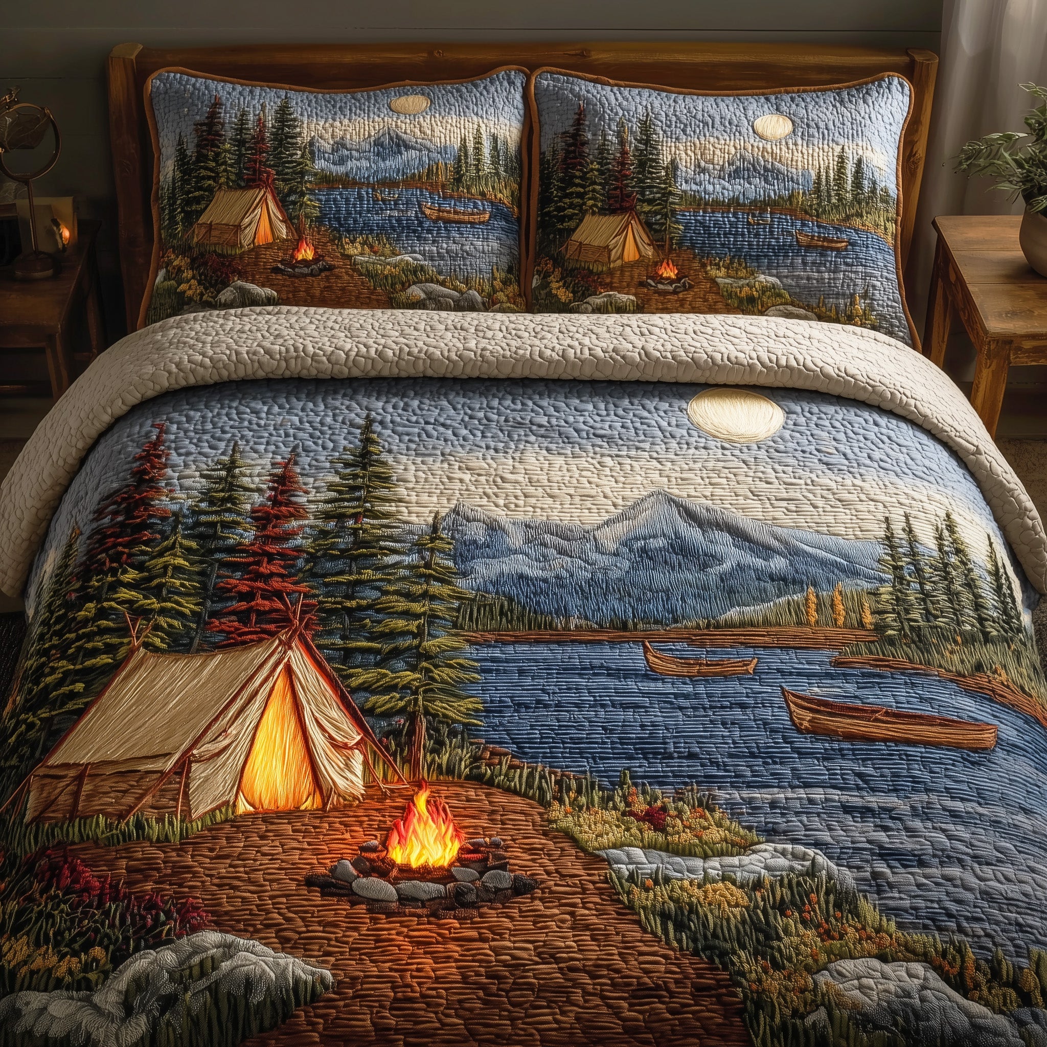 Lakeside Camping Quilted Bedding Set Holiday Gift