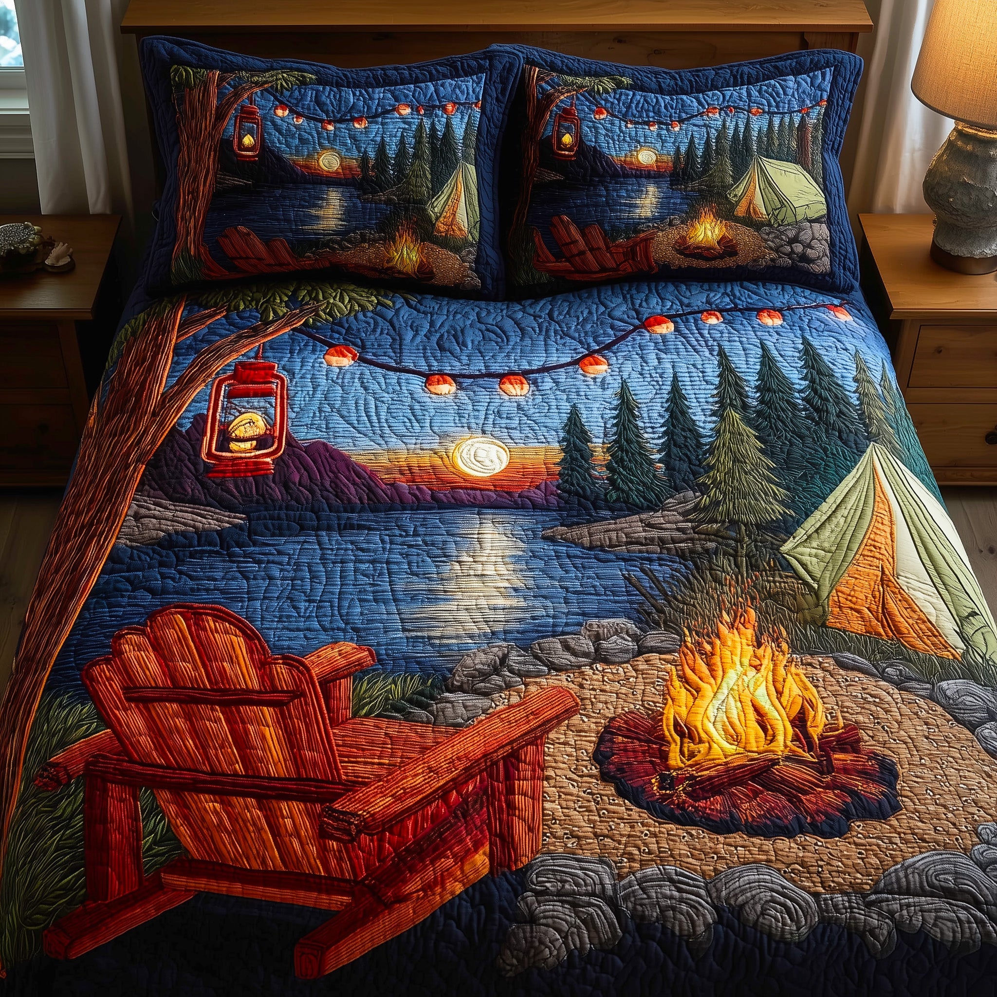 Lakeside Camping Quilted Bedding Set Housewarming Gift