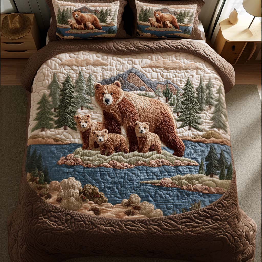 Lakeside Family Quilted Bedding Set Bedroom Decorations Bear Christmas Presents